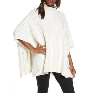 UGG Joanna Funnel Neck Poncho Sweater Cable Knit Turtleneck Oversized White